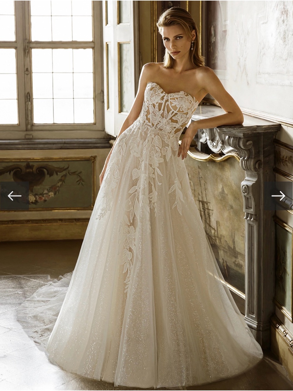 Strapless Lace Appliqué A-Line Wedding Gown in Ivory